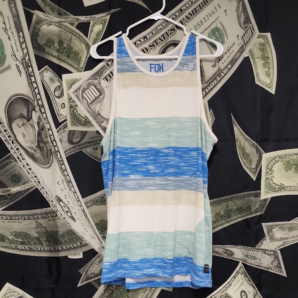 Fox Blue and White Slim Fit Striped Tank Top